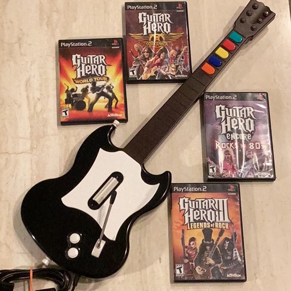 Guitar Hero Ps2 Guitar Wired PlayStation 2 & 4 Games Red Octane World Tour Rock - Picture 1 of 16